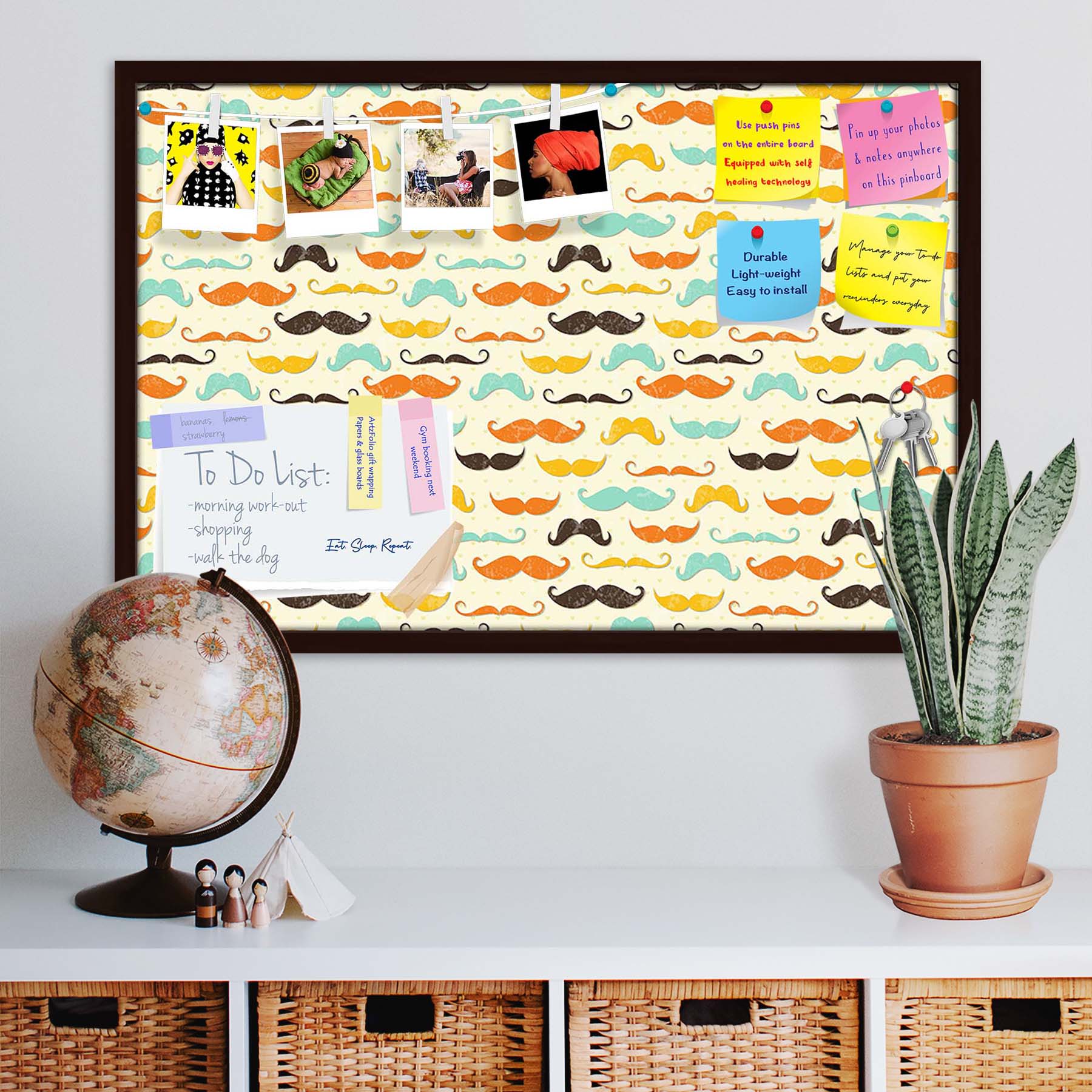 Vintage Mustache D2 Bulletin Board Notice Pin Board Soft Board | Framed