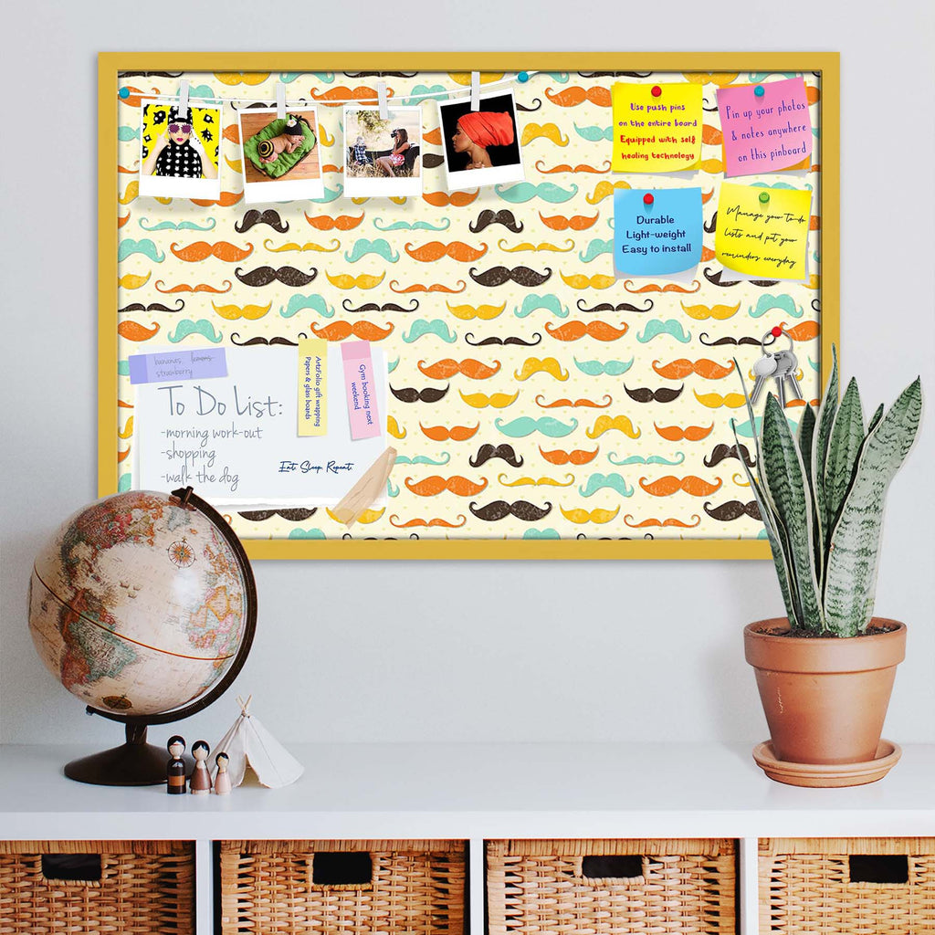 Vintage Mustache D2 Bulletin Board Notice Pin Board Soft Board | Framed