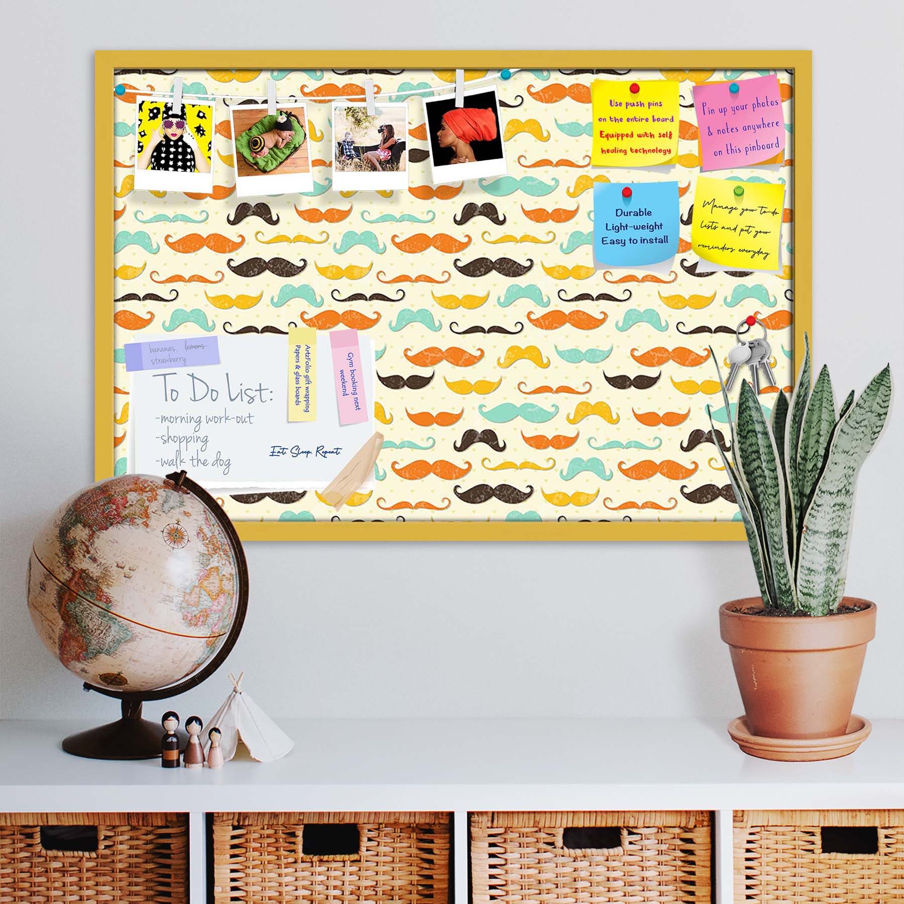 Vintage Mustache D2 Bulletin Board Notice Pin Board Soft Board | Framed