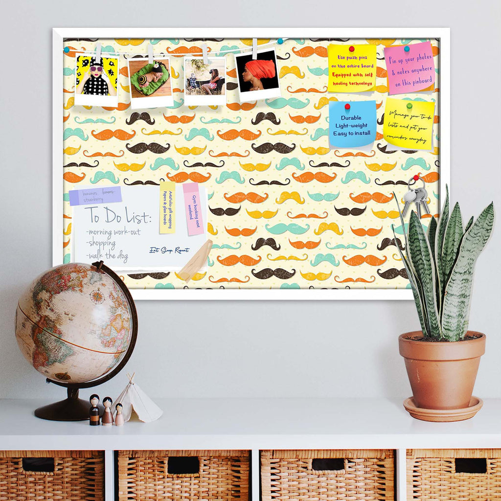 Vintage Mustache D2 Bulletin Board Notice Pin Board Soft Board | Framed