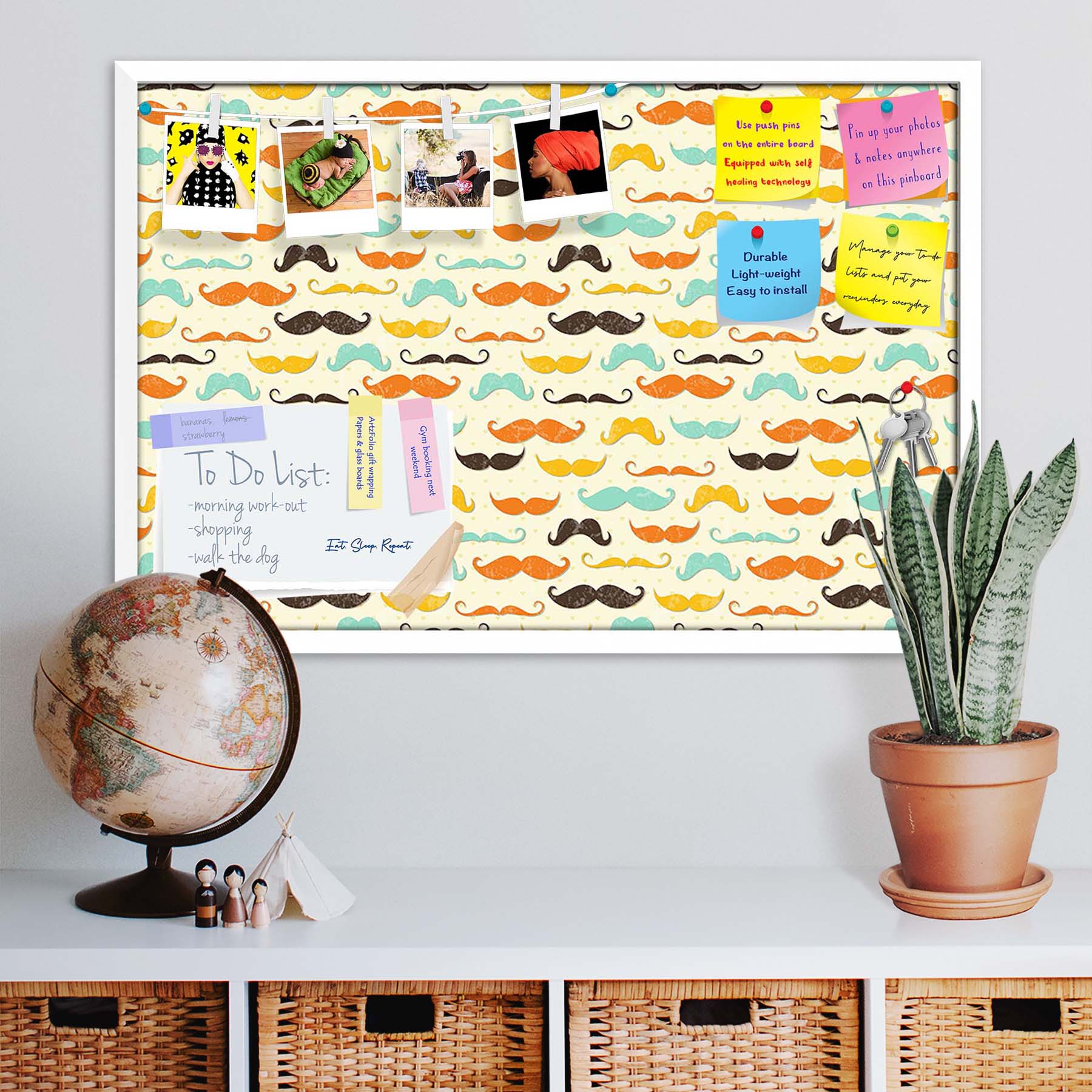 Vintage Mustache D2 Bulletin Board Notice Pin Board Soft Board | Framed