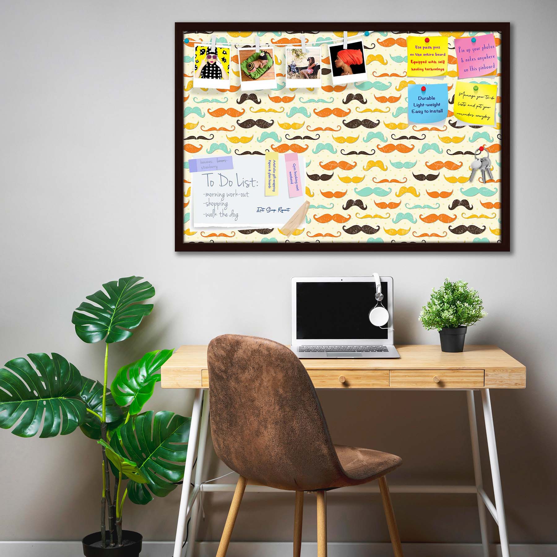 Vintage Mustache D2 Bulletin Board Notice Pin Board Soft Board | Framed