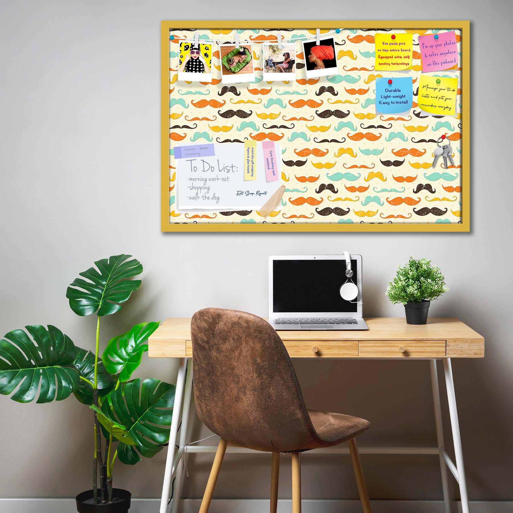 Vintage Mustache D2 Bulletin Board Notice Pin Board Soft Board | Framed