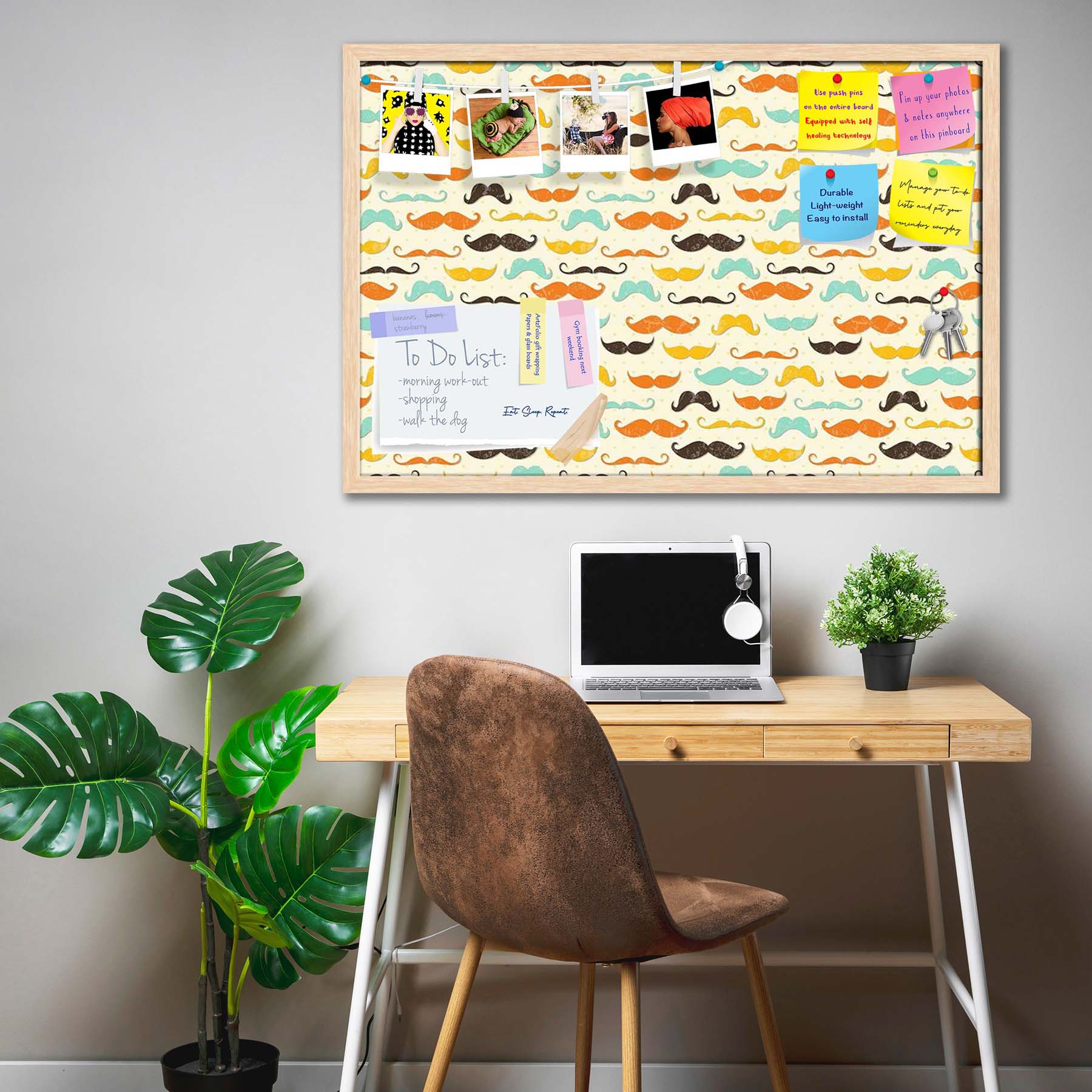 Vintage Mustache D2 Bulletin Board Notice Pin Board Soft Board | Framed