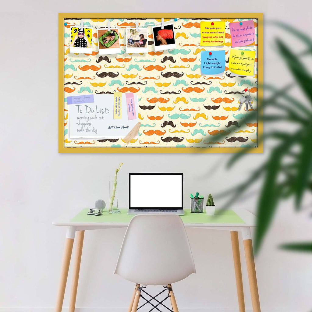 Vintage Mustache D2 Bulletin Board Notice Pin Board Soft Board | Framed