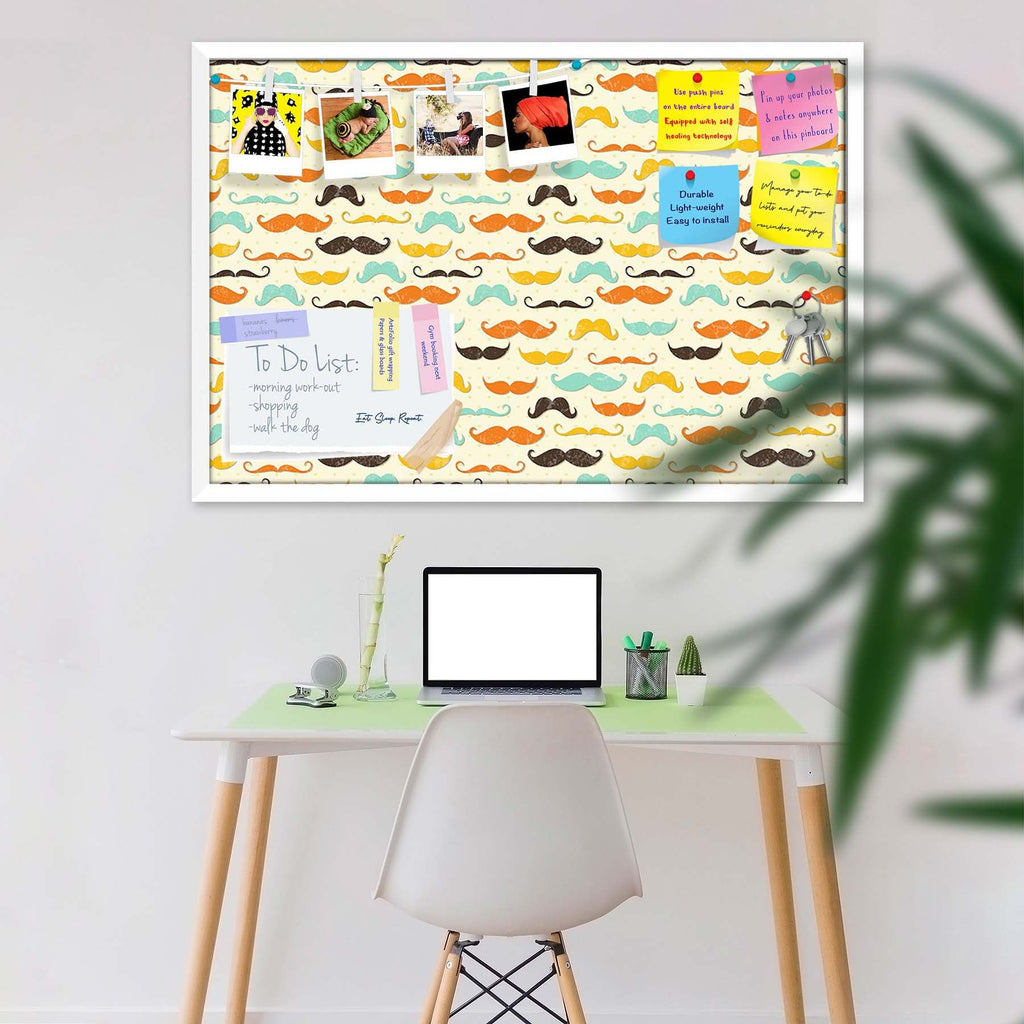 Vintage Mustache D2 Bulletin Board Notice Pin Board Soft Board | Framed