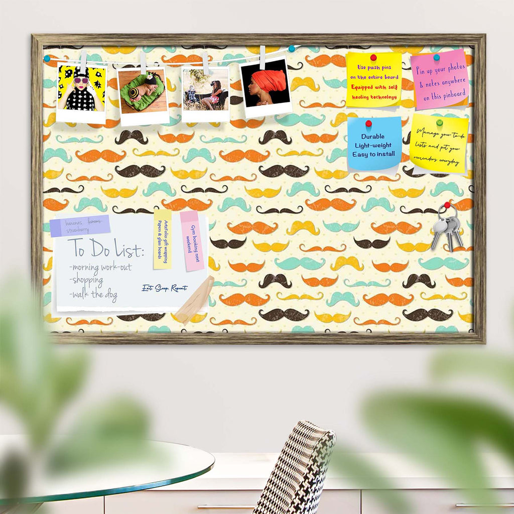 Vintage Mustache D2 Bulletin Board Notice Pin Board Soft Board | Framed