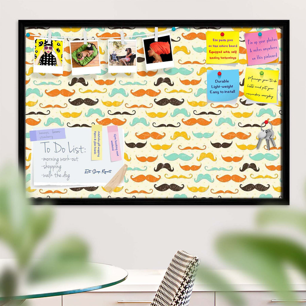Vintage Mustache D2 Bulletin Board Notice Pin Board Soft Board | Framed