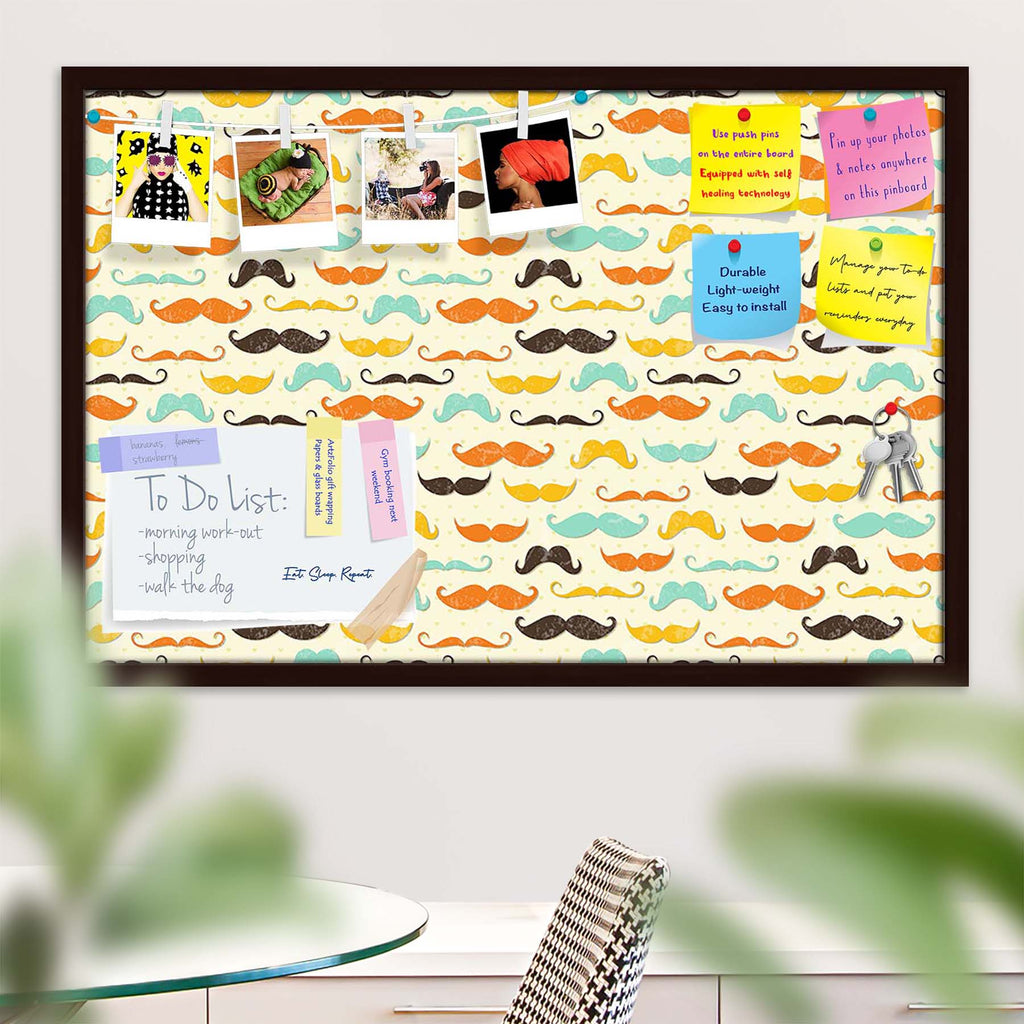 Vintage Mustache D2 Bulletin Board Notice Pin Board Soft Board | Framed