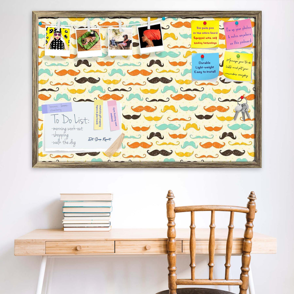 Vintage Mustache D2 Bulletin Board Notice Pin Board Soft Board | Framed