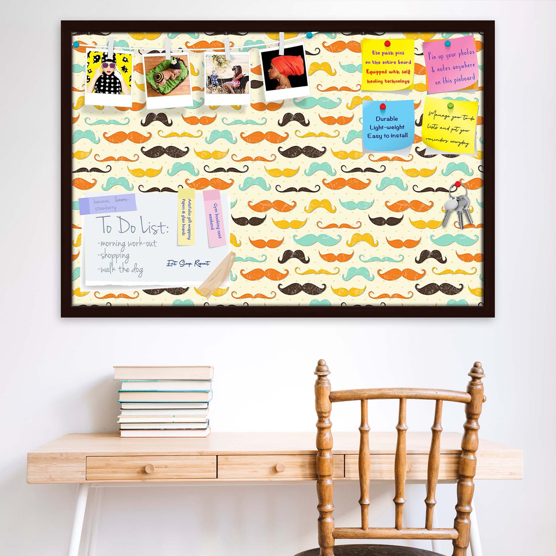 Vintage Mustache D2 Bulletin Board Notice Pin Board Soft Board | Framed
