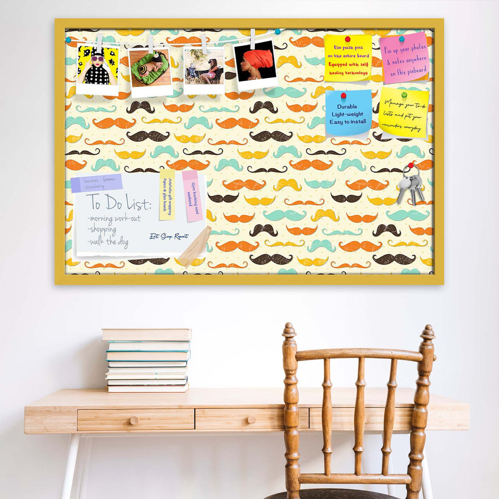 Vintage Mustache D2 Bulletin Board Notice Pin Board Soft Board | Framed
