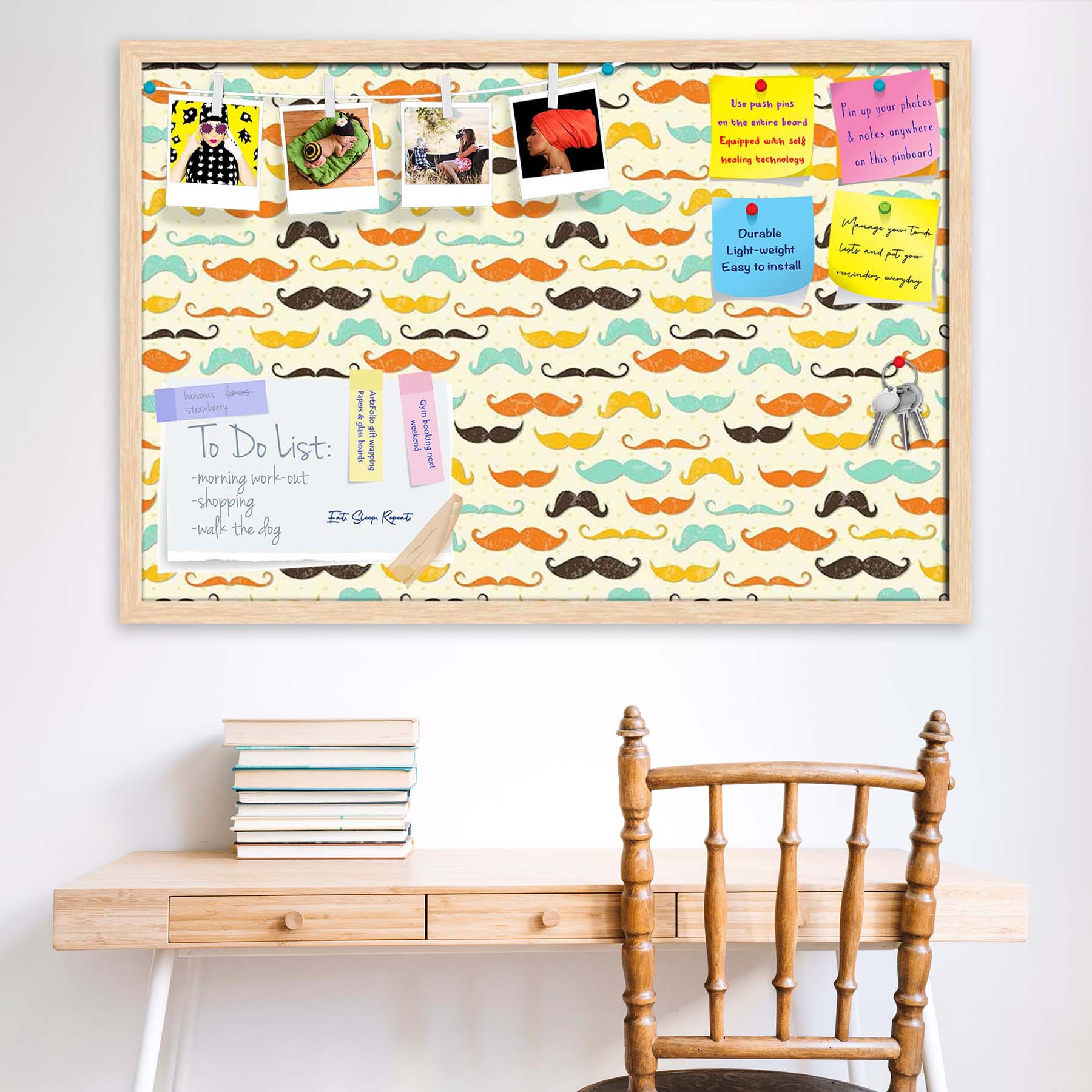 Vintage Mustache D2 Bulletin Board Notice Pin Board Soft Board | Framed