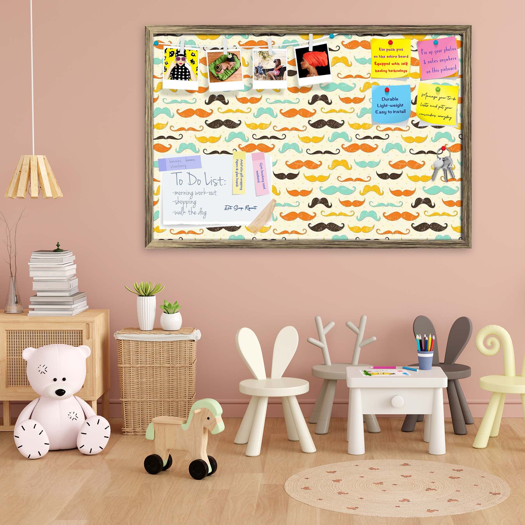 Vintage Mustache D2 Bulletin Board Notice Pin Board Soft Board | Framed