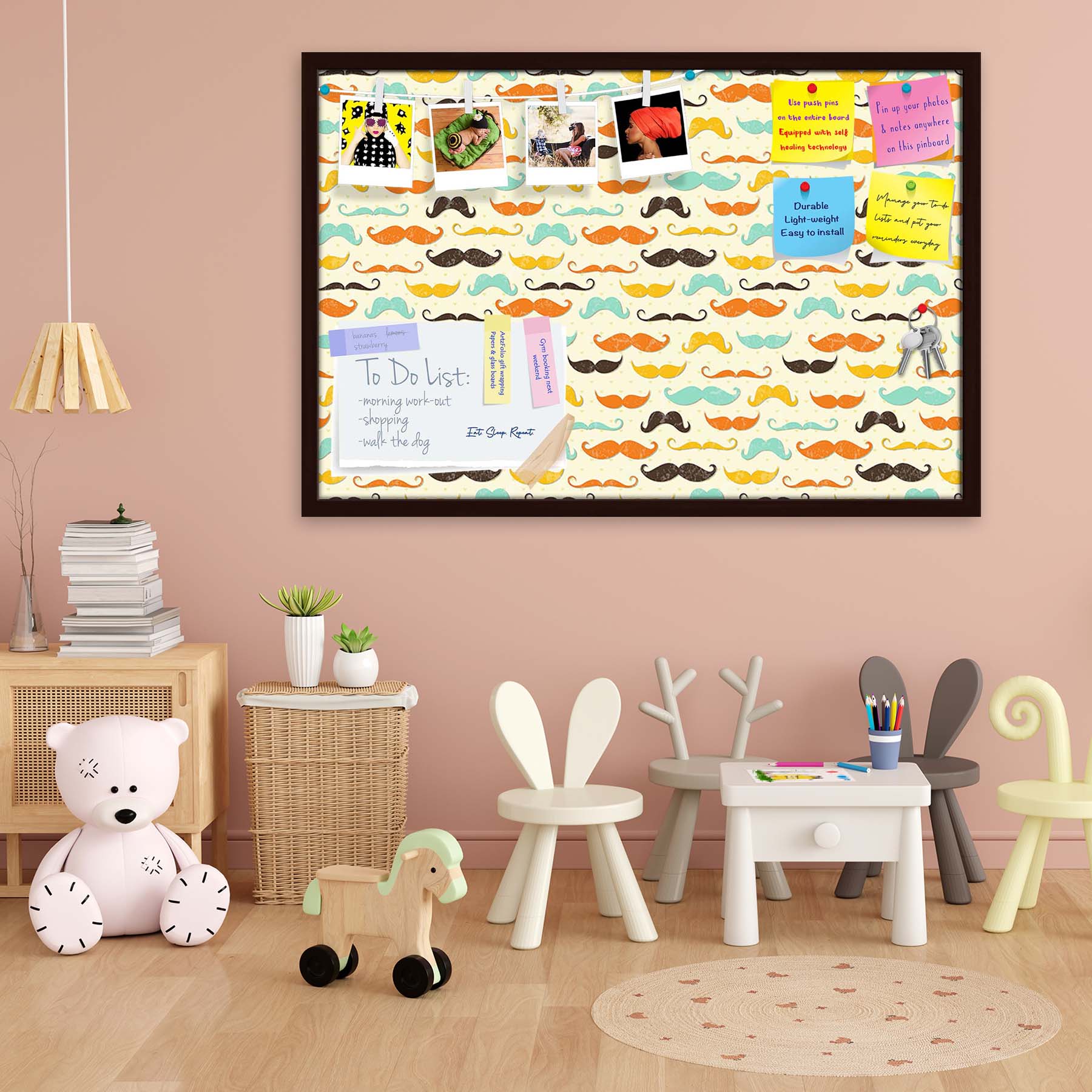 Vintage Mustache D2 Bulletin Board Notice Pin Board Soft Board | Framed