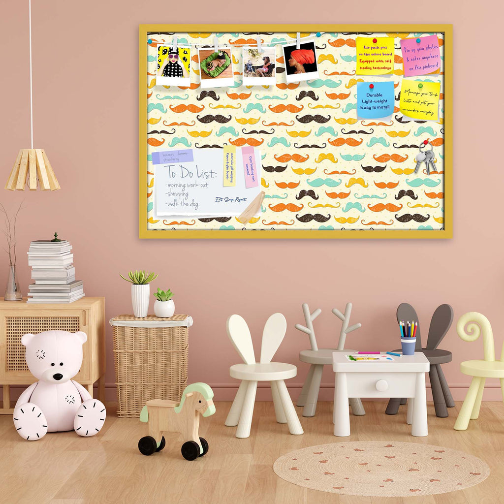 Vintage Mustache D2 Bulletin Board Notice Pin Board Soft Board | Framed