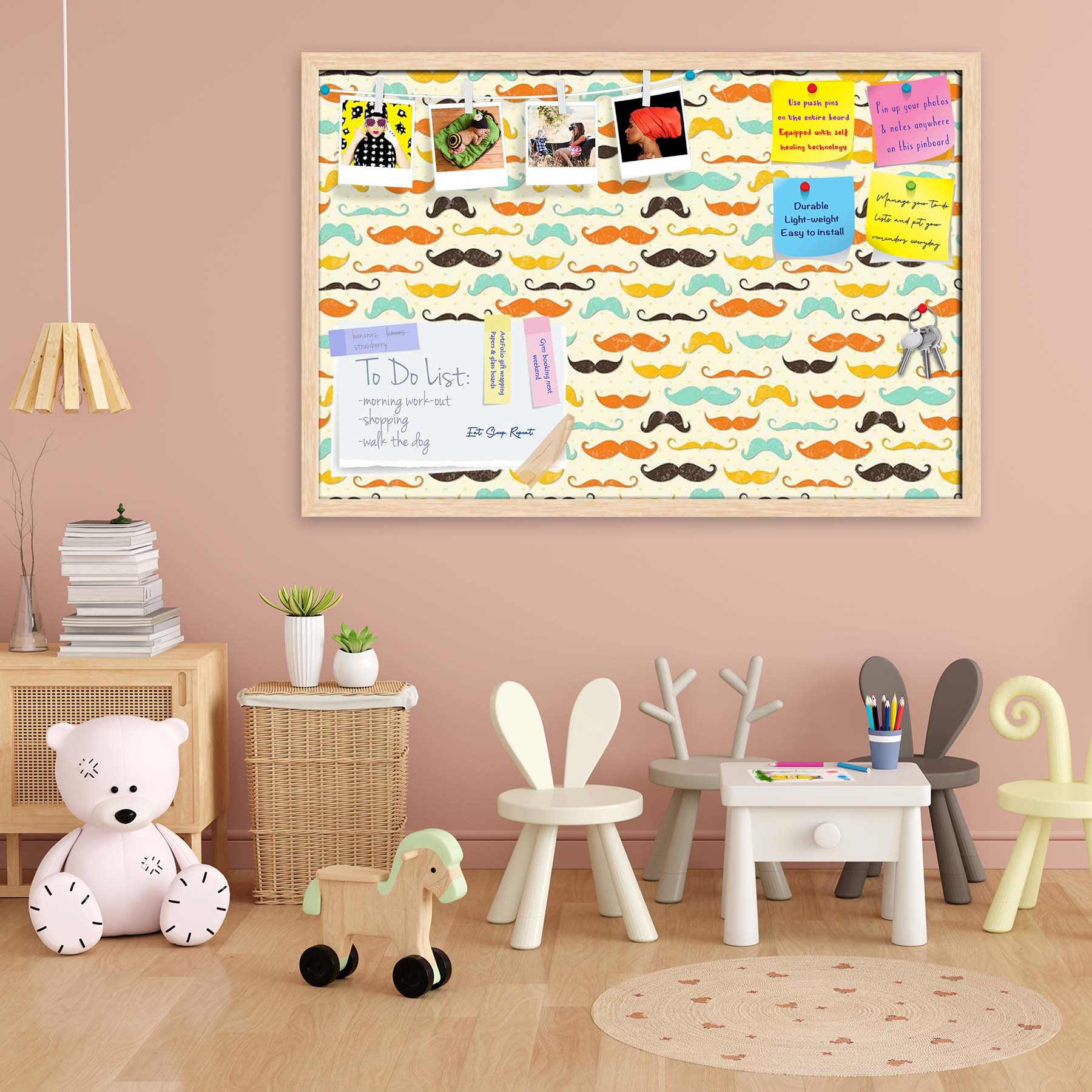 Vintage Mustache D2 Bulletin Board Notice Pin Board Soft Board | Framed