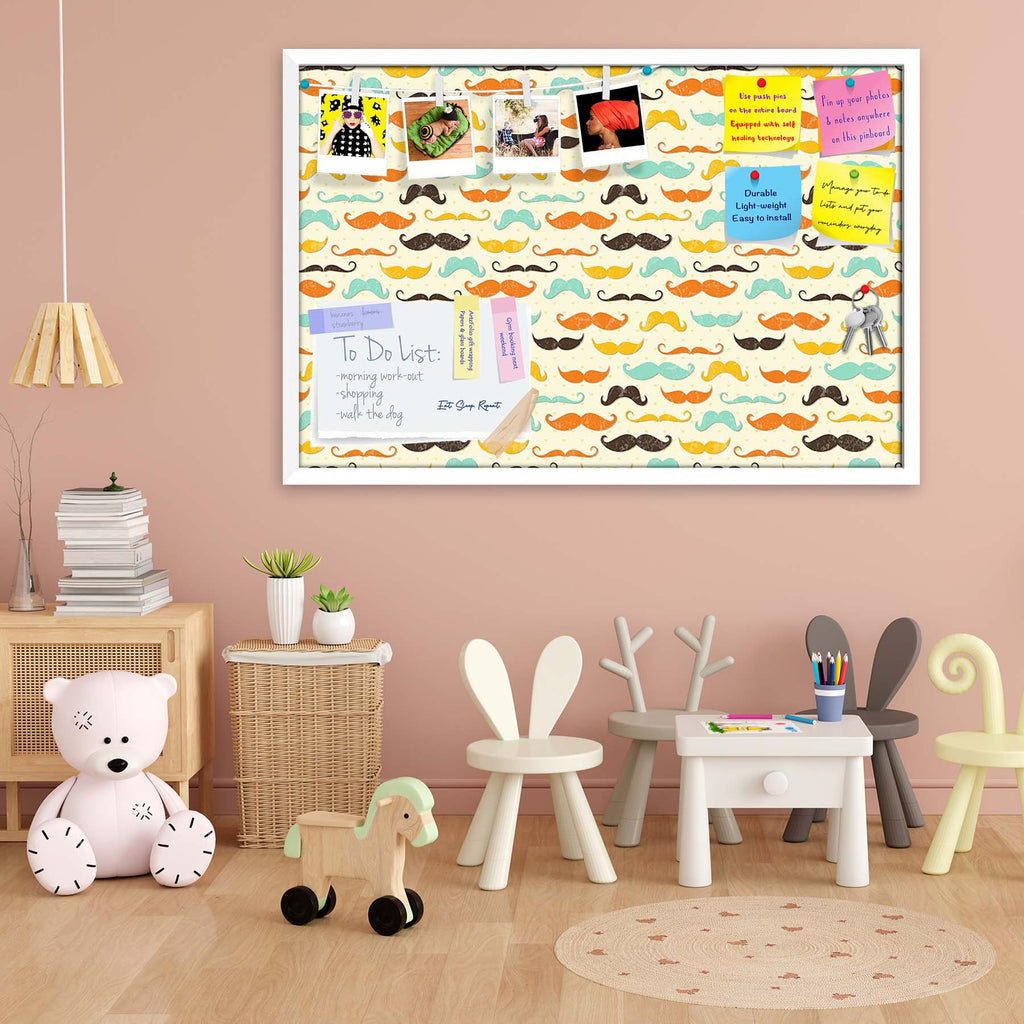 Vintage Mustache D2 Bulletin Board Notice Pin Board Soft Board | Framed