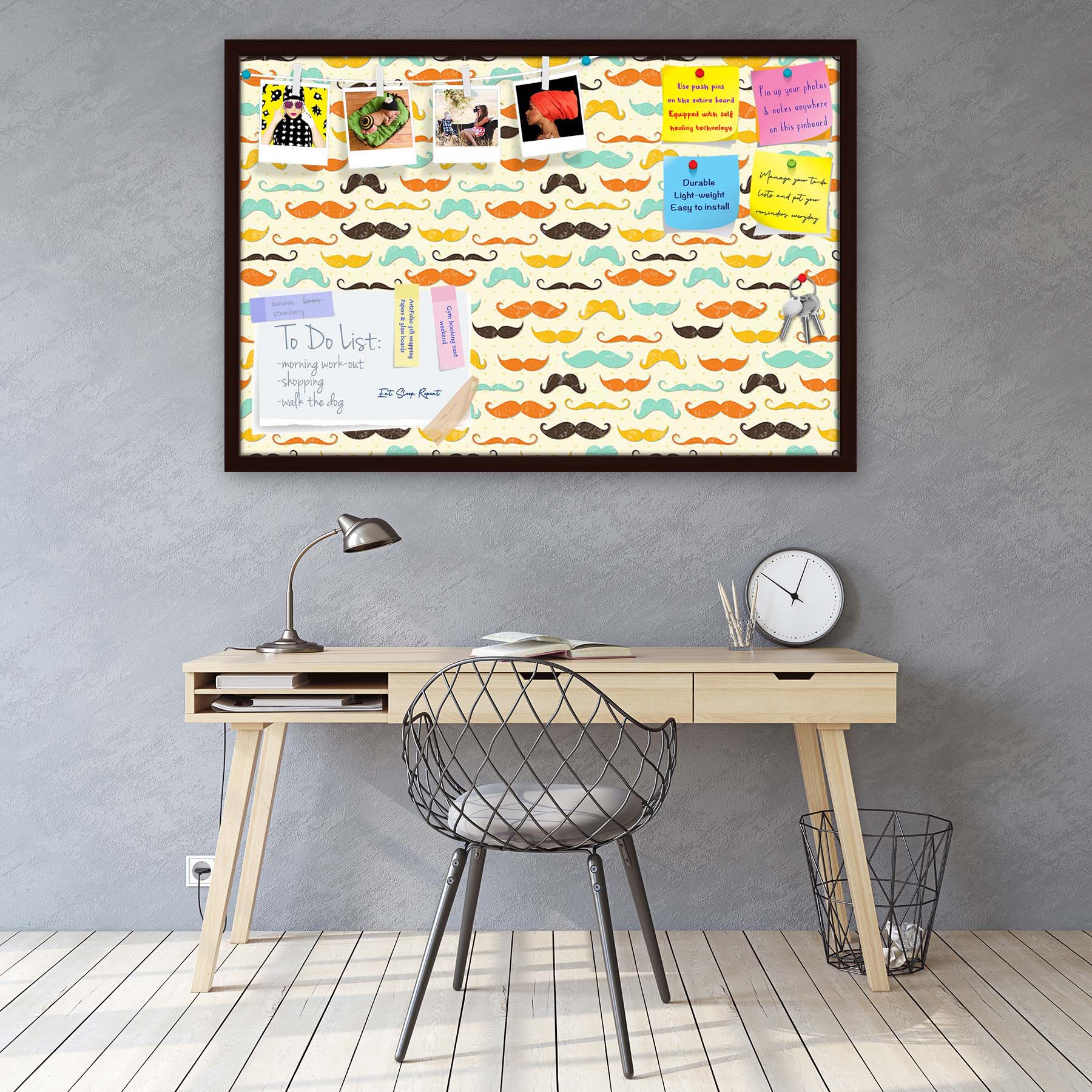 Vintage Mustache D2 Bulletin Board Notice Pin Board Soft Board | Framed