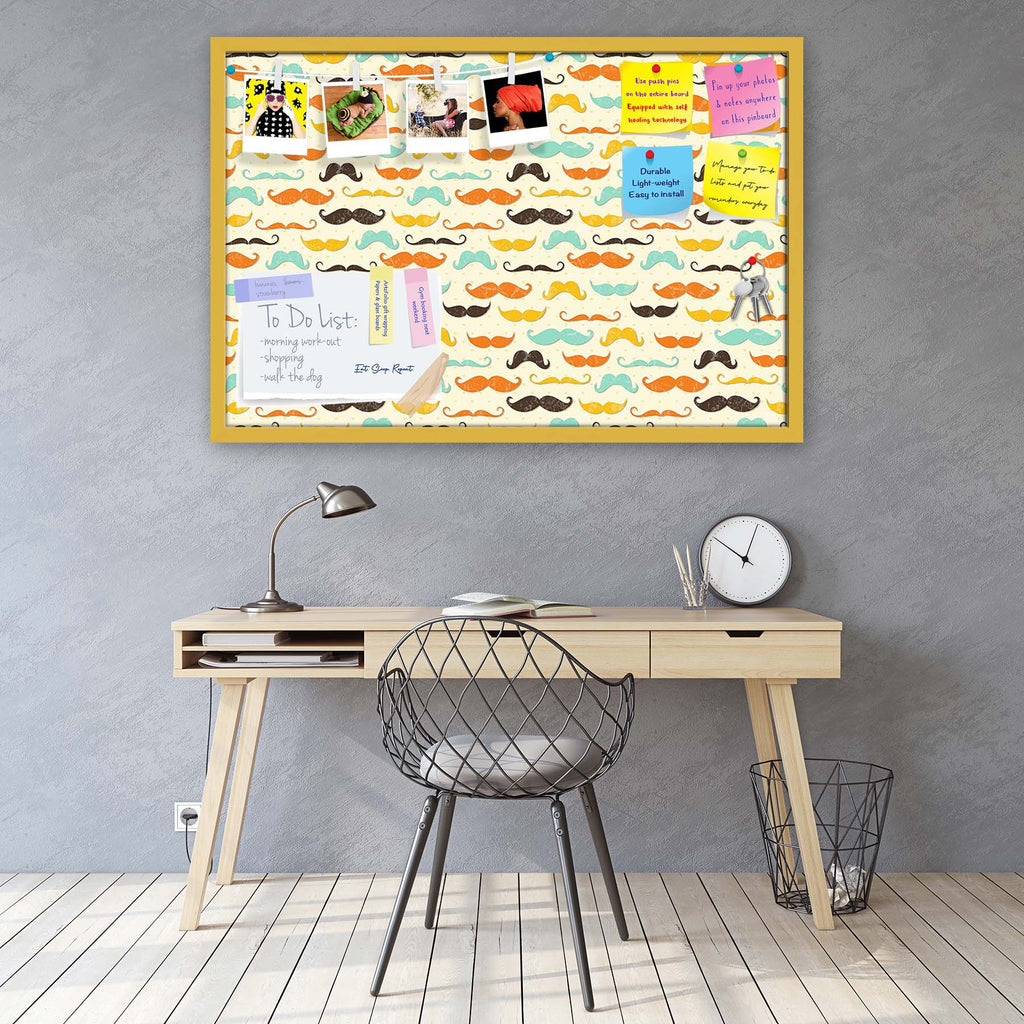 Vintage Mustache D2 Bulletin Board Notice Pin Board Soft Board | Framed