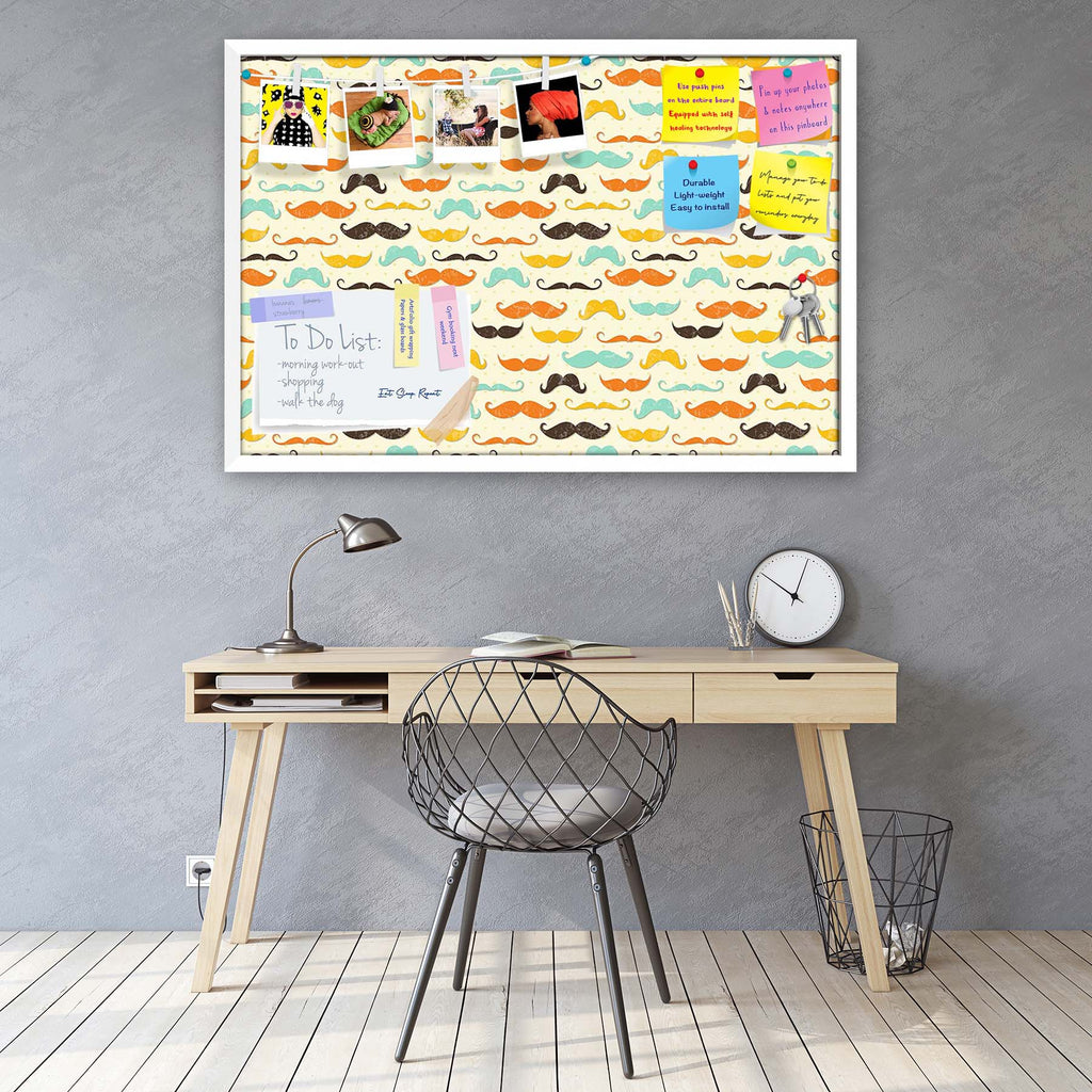 Vintage Mustache D2 Bulletin Board Notice Pin Board Soft Board | Framed