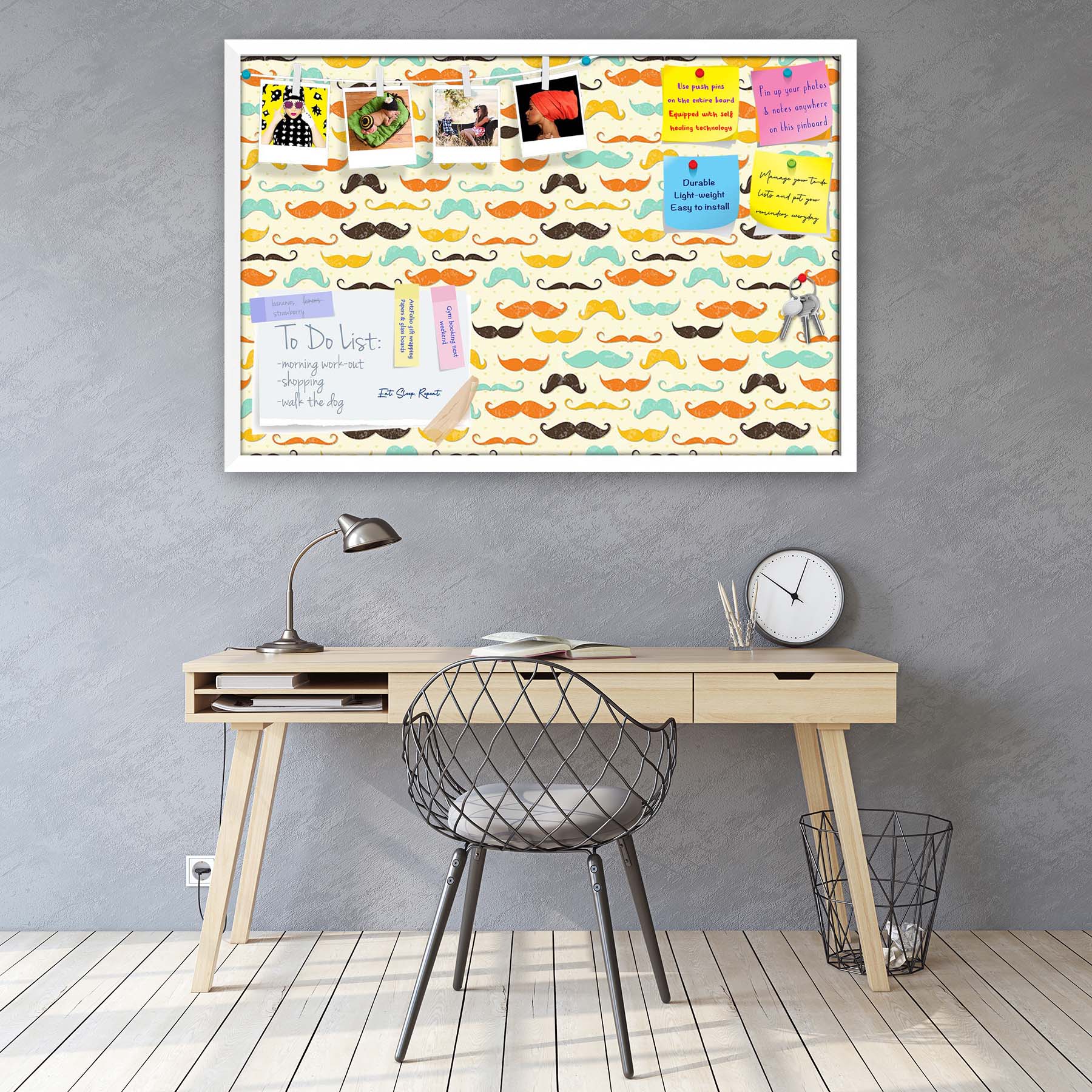 Vintage Mustache D2 Bulletin Board Notice Pin Board Soft Board | Framed