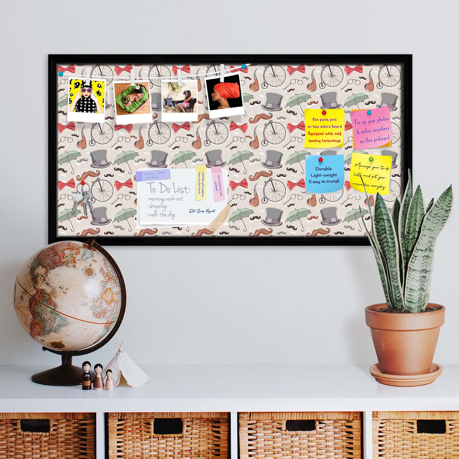 Vintage Retro Objects Bulletin Board Notice Pin Board Soft Board | Framed