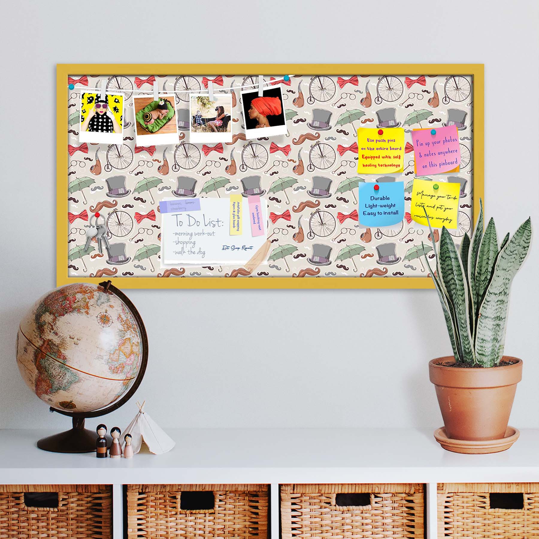 Vintage Retro Objects Bulletin Board Notice Pin Board Soft Board | Framed