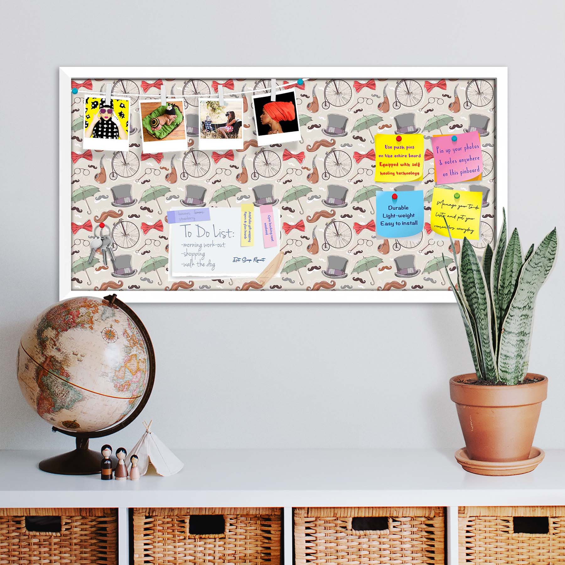 Vintage Retro Objects Bulletin Board Notice Pin Board Soft Board | Framed