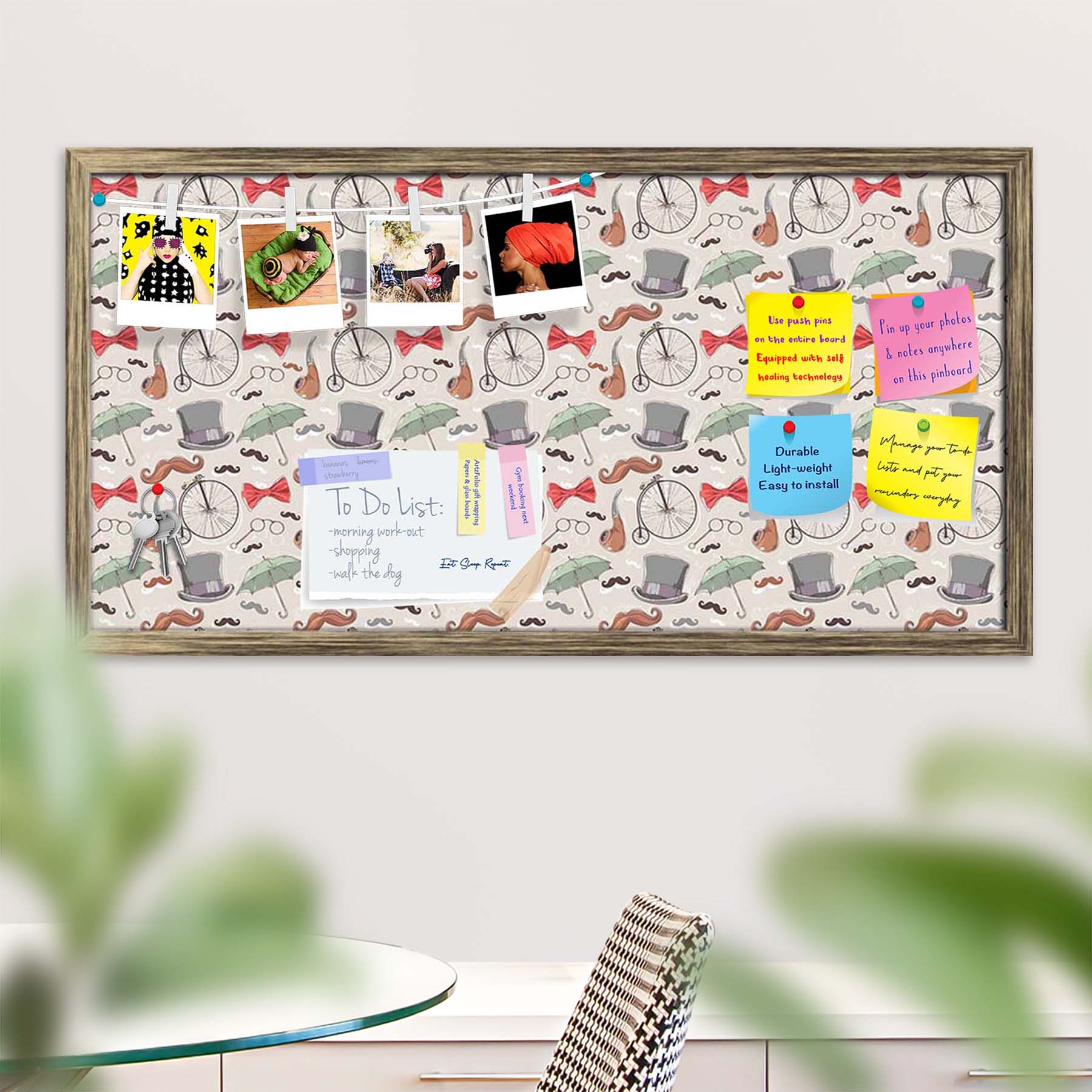 Vintage Retro Objects Bulletin Board Notice Pin Board Soft Board | Framed