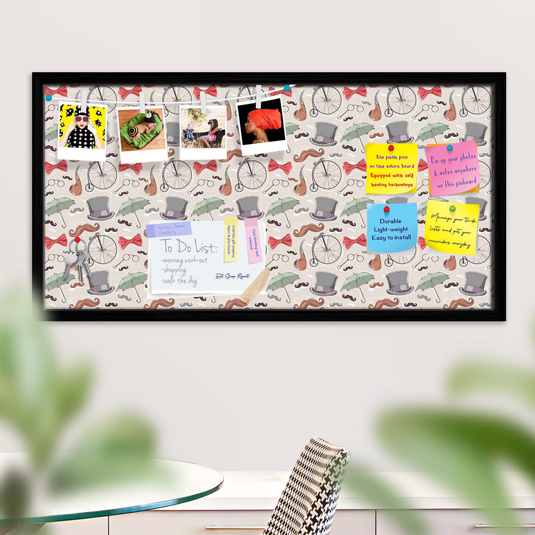 Vintage Retro Objects Bulletin Board Notice Pin Board Soft Board | Framed