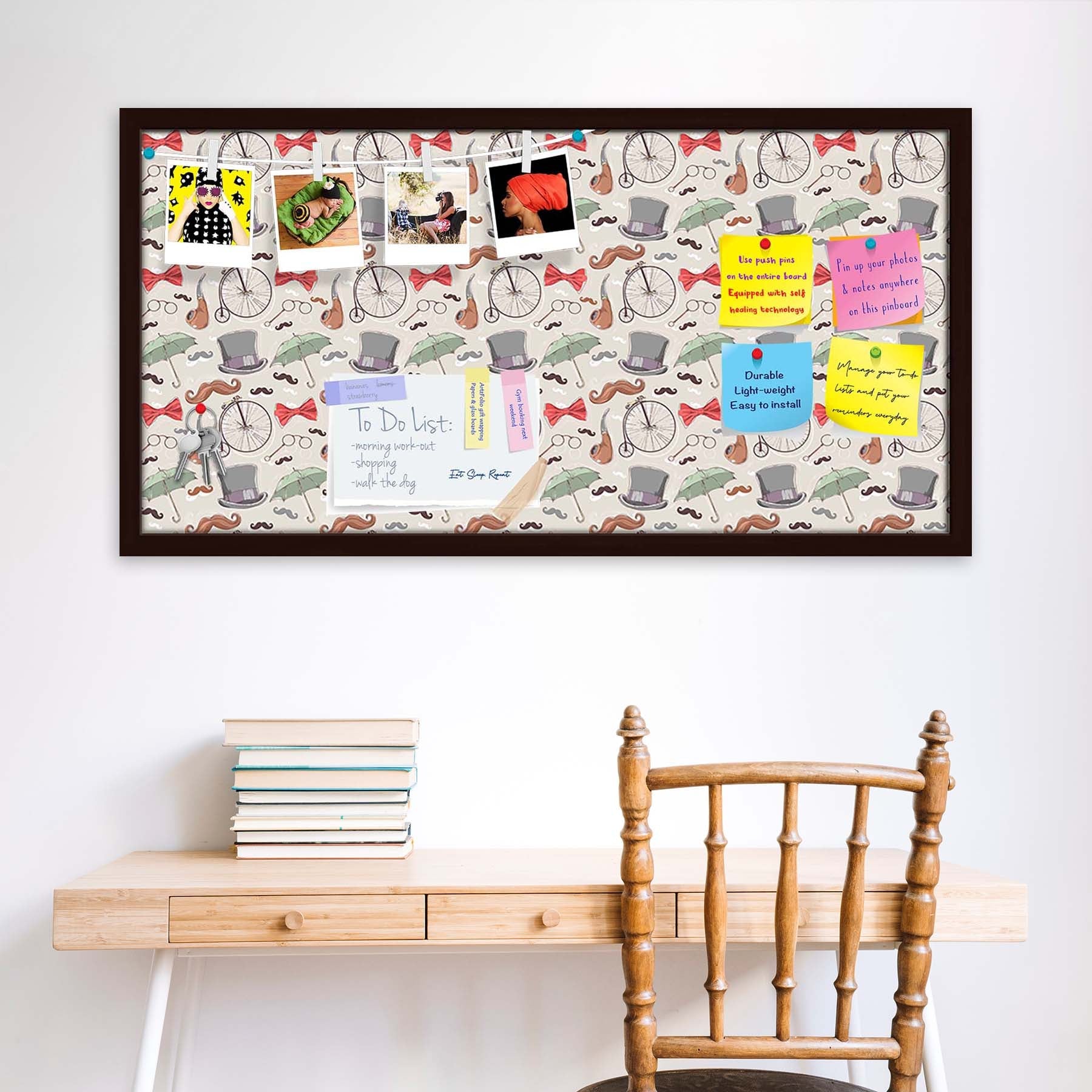 Vintage Retro Objects Bulletin Board Notice Pin Board Soft Board | Framed