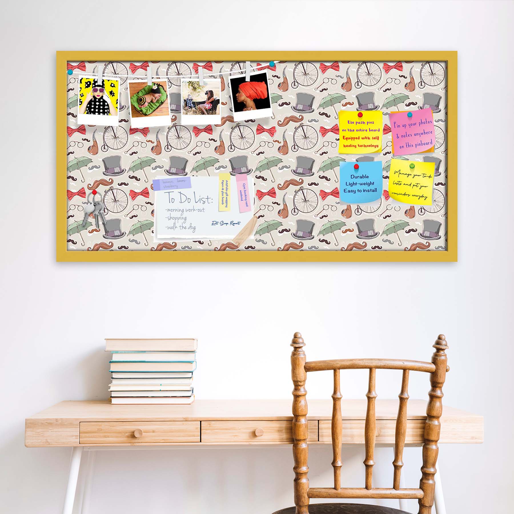 Vintage Retro Objects Bulletin Board Notice Pin Board Soft Board | Framed