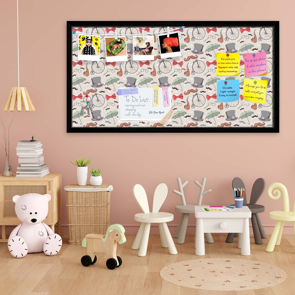 Vintage Retro Objects Bulletin Board Notice Pin Board Soft Board | Framed
