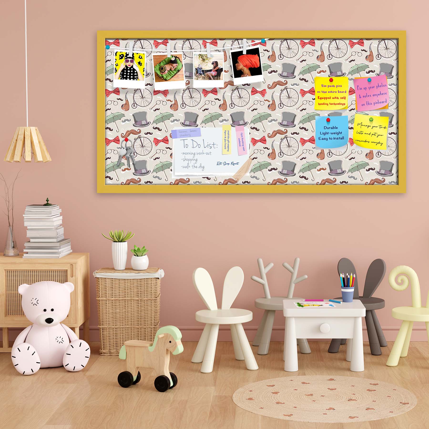Vintage Retro Objects Bulletin Board Notice Pin Board Soft Board | Framed
