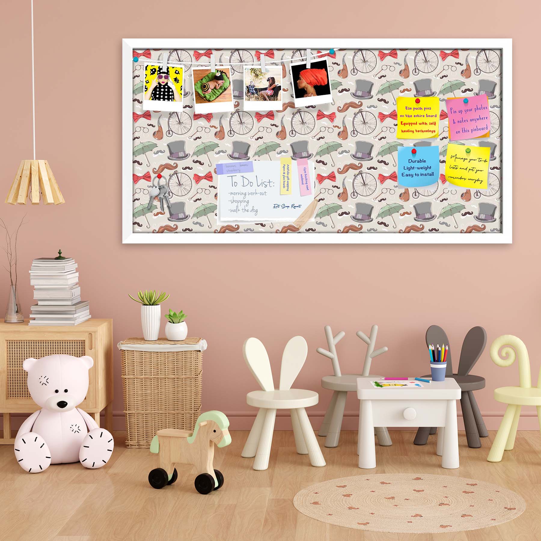 Vintage Retro Objects Bulletin Board Notice Pin Board Soft Board | Framed