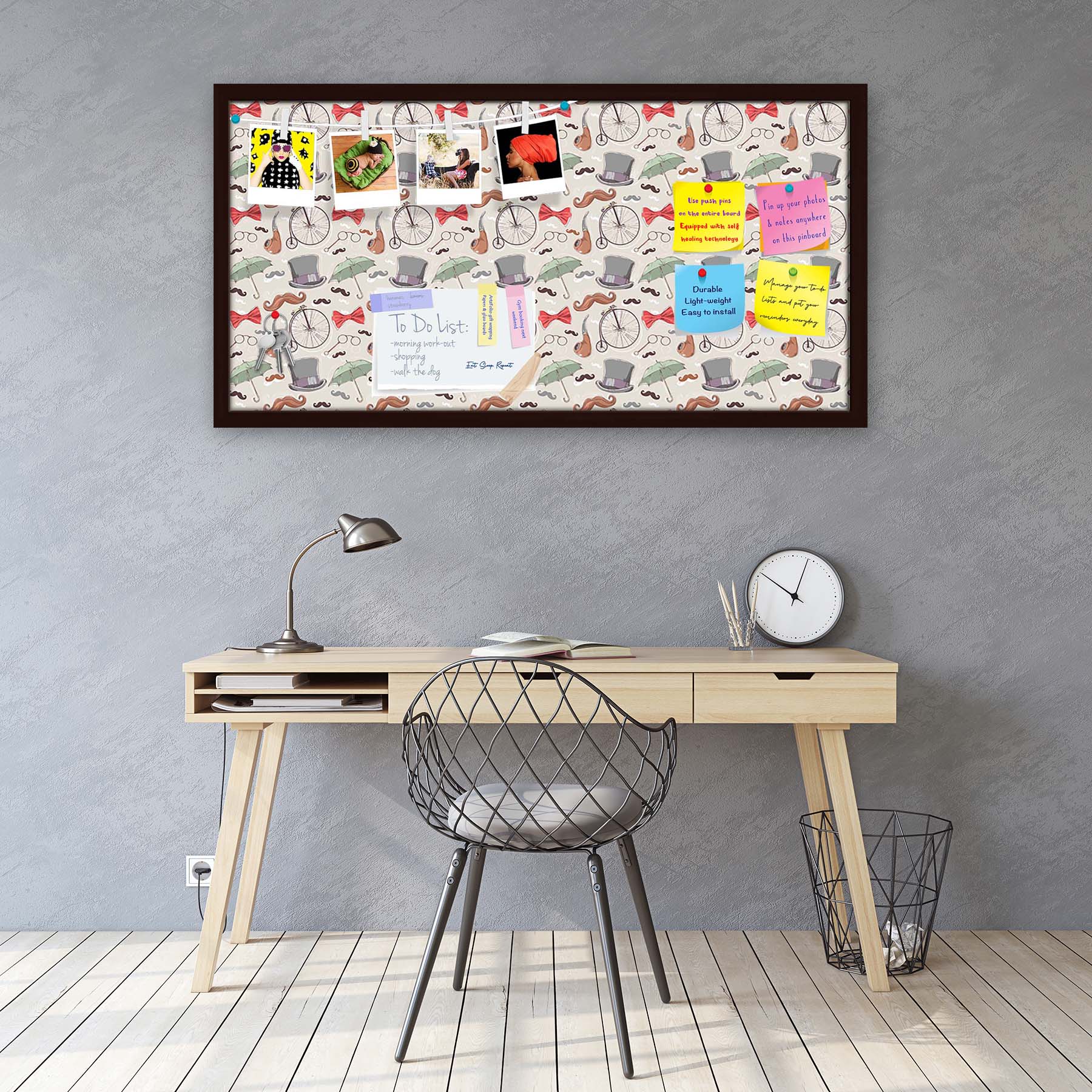 Vintage Retro Objects Bulletin Board Notice Pin Board Soft Board | Framed