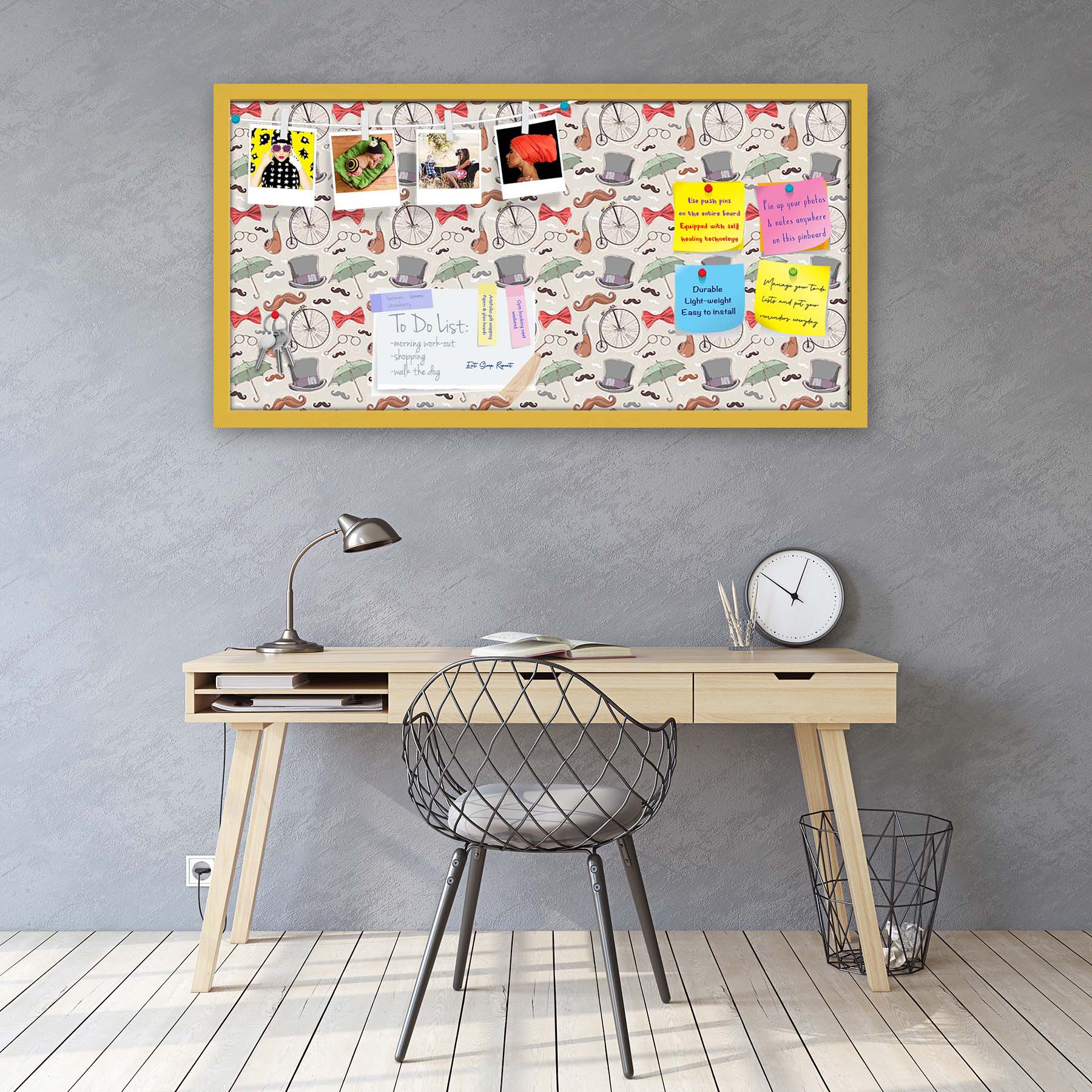Vintage Retro Objects Bulletin Board Notice Pin Board Soft Board | Framed