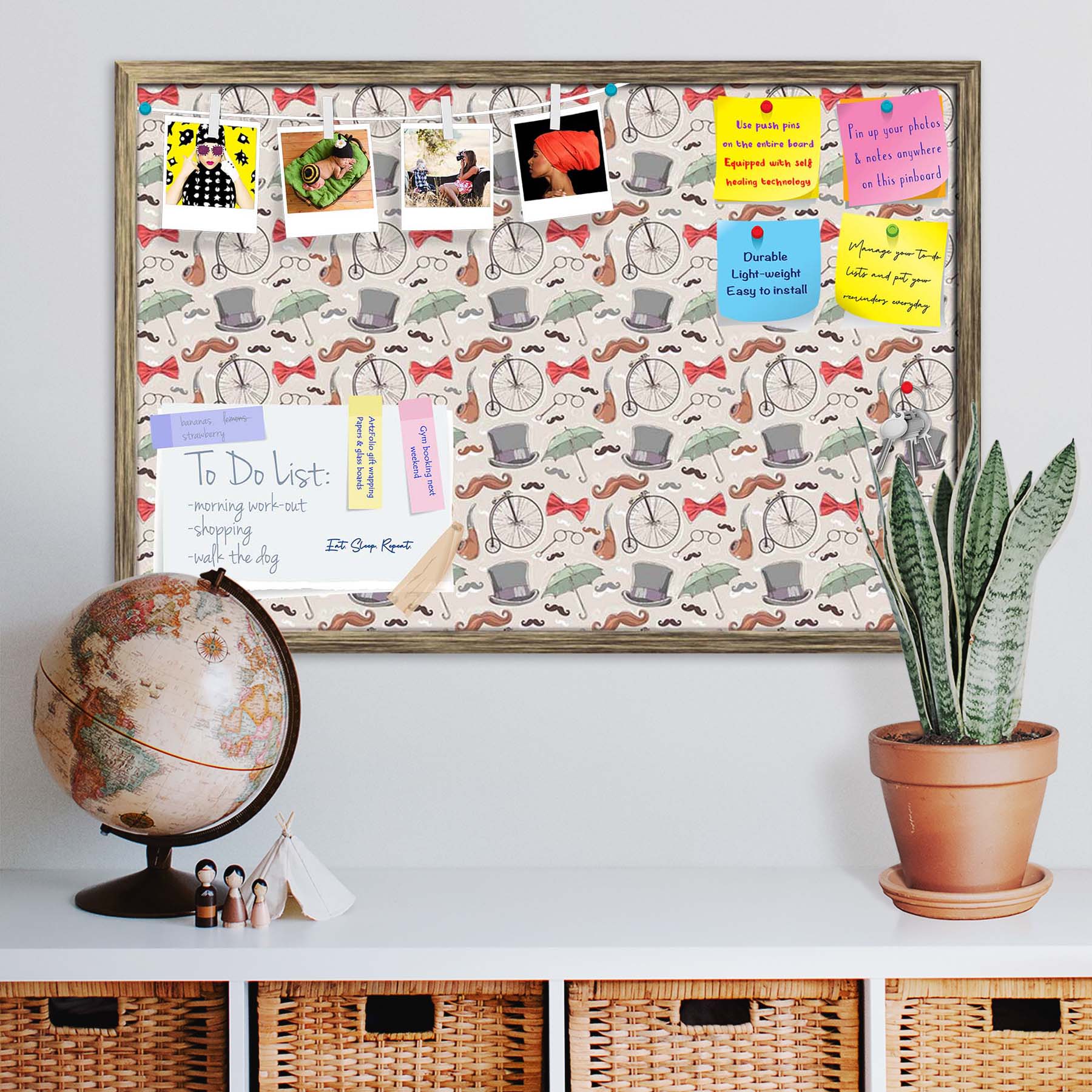 Vintage Retro Objects Bulletin Board Notice Pin Board Soft Board | Framed