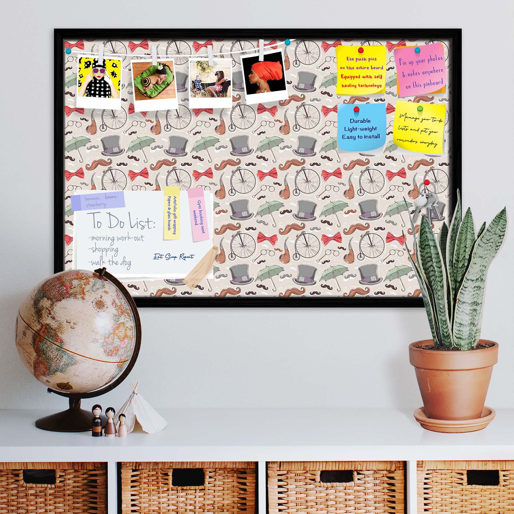 Vintage Retro Objects Bulletin Board Notice Pin Board Soft Board | Framed