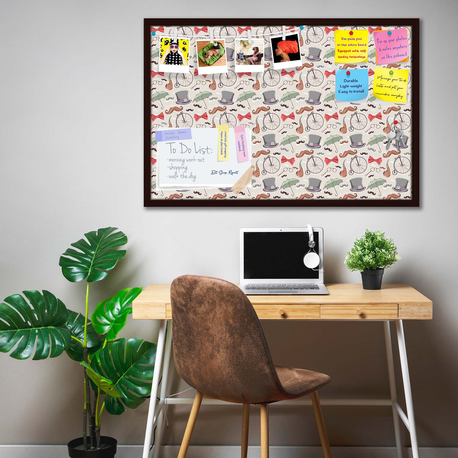 Vintage Retro Objects Bulletin Board Notice Pin Board Soft Board | Framed