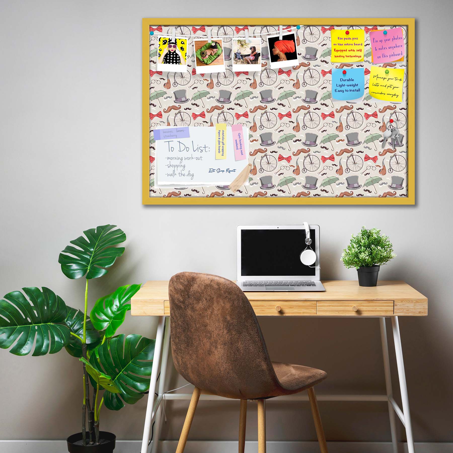 Vintage Retro Objects Bulletin Board Notice Pin Board Soft Board | Framed