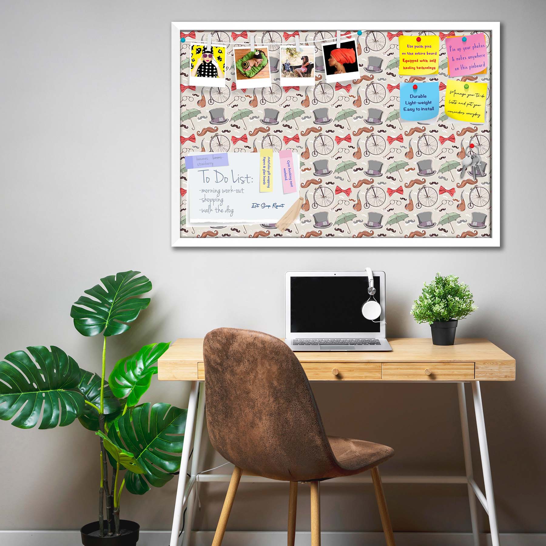 Vintage Retro Objects Bulletin Board Notice Pin Board Soft Board | Framed