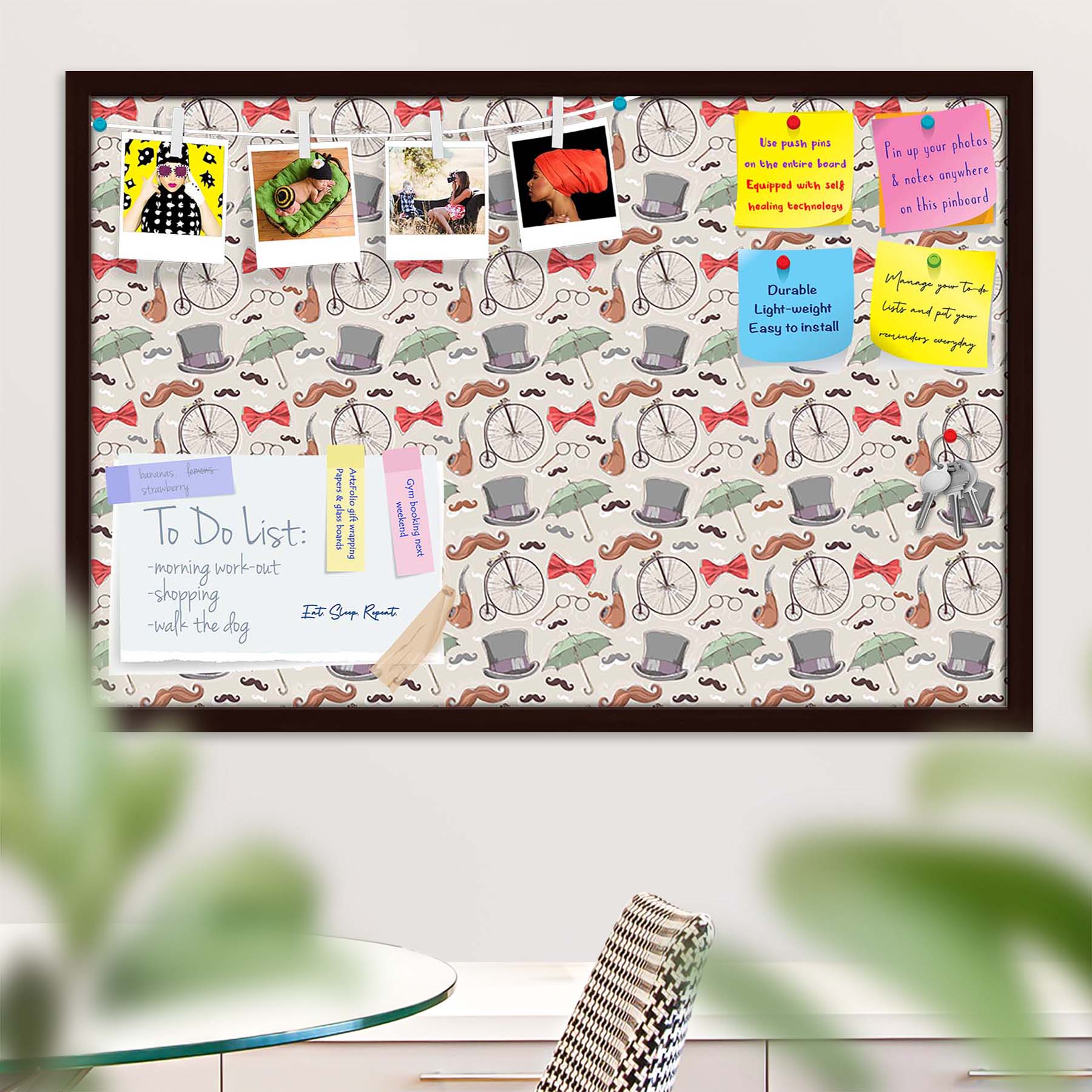 Vintage Retro Objects Bulletin Board Notice Pin Board Soft Board | Framed