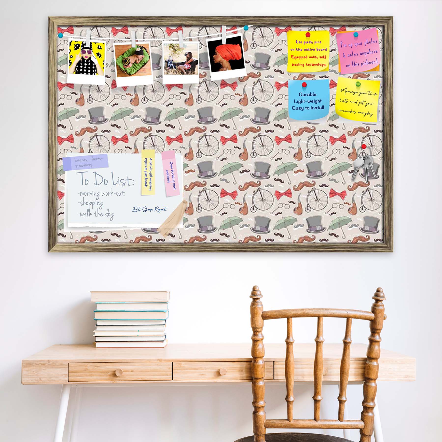 Vintage Retro Objects Bulletin Board Notice Pin Board Soft Board | Framed