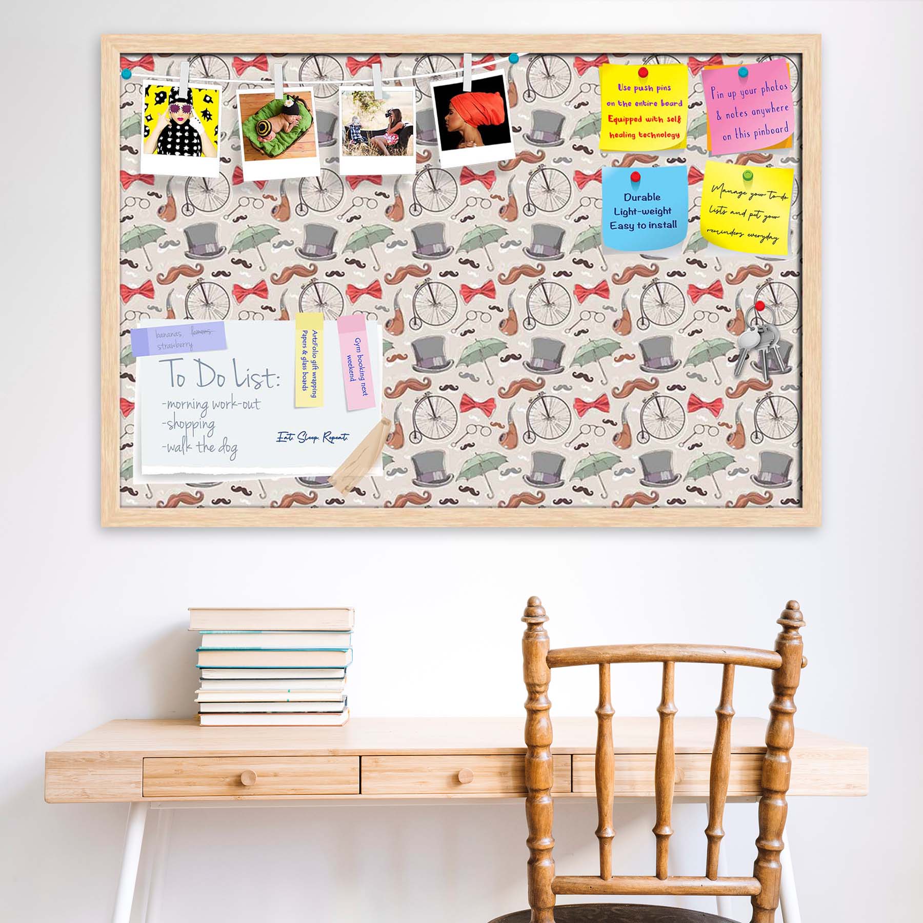 Vintage Retro Objects Bulletin Board Notice Pin Board Soft Board | Framed