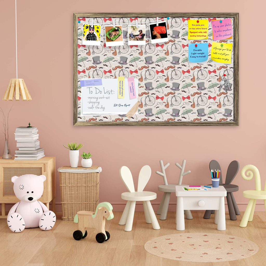 Vintage Retro Objects Bulletin Board Notice Pin Board Soft Board | Framed