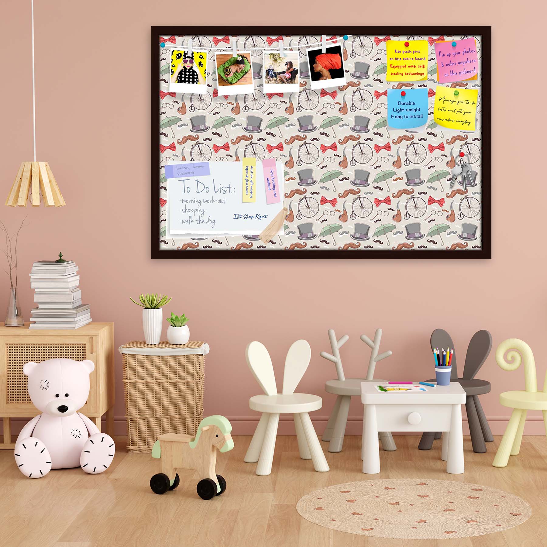 Vintage Retro Objects Bulletin Board Notice Pin Board Soft Board | Framed