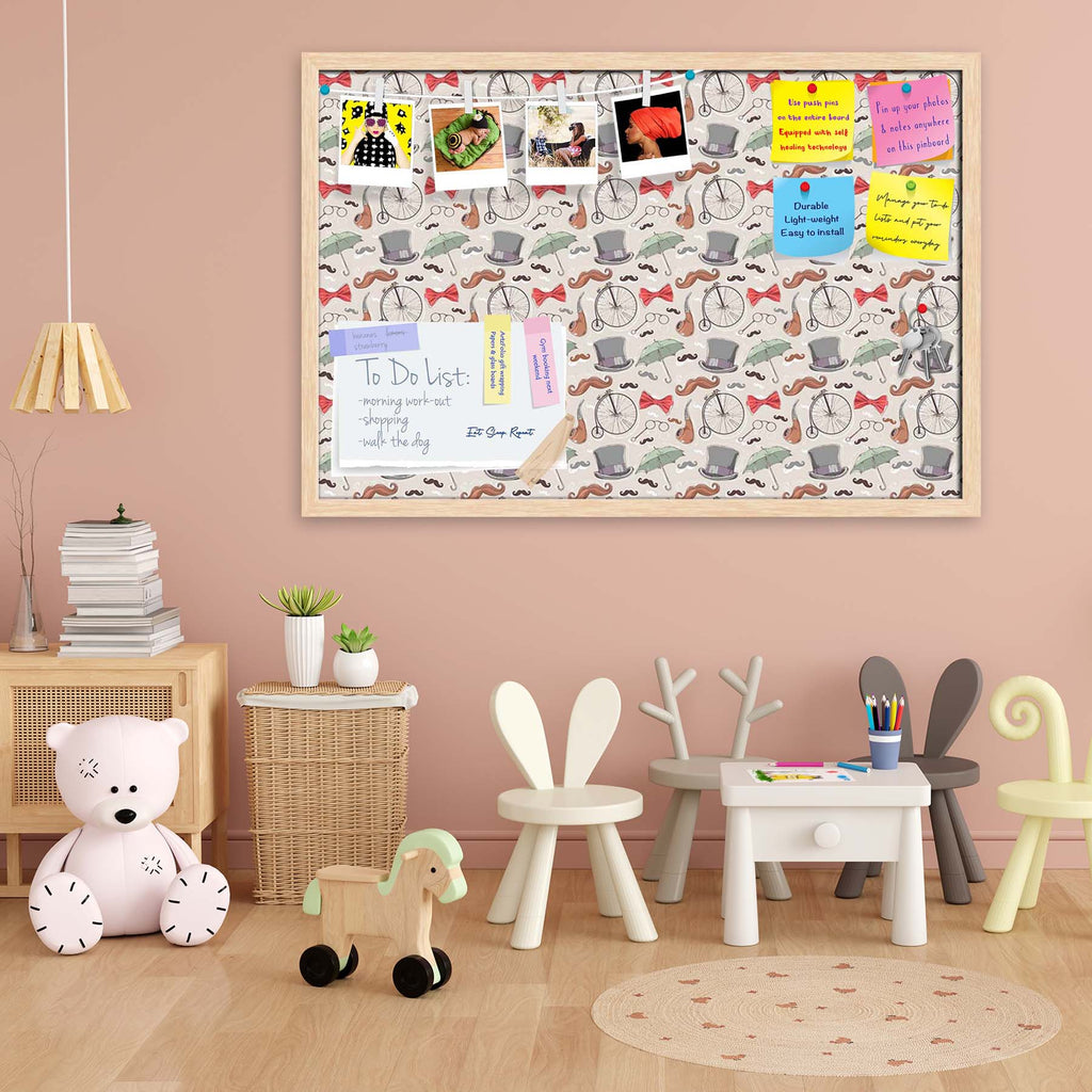 Vintage Retro Objects Bulletin Board Notice Pin Board Soft Board | Framed