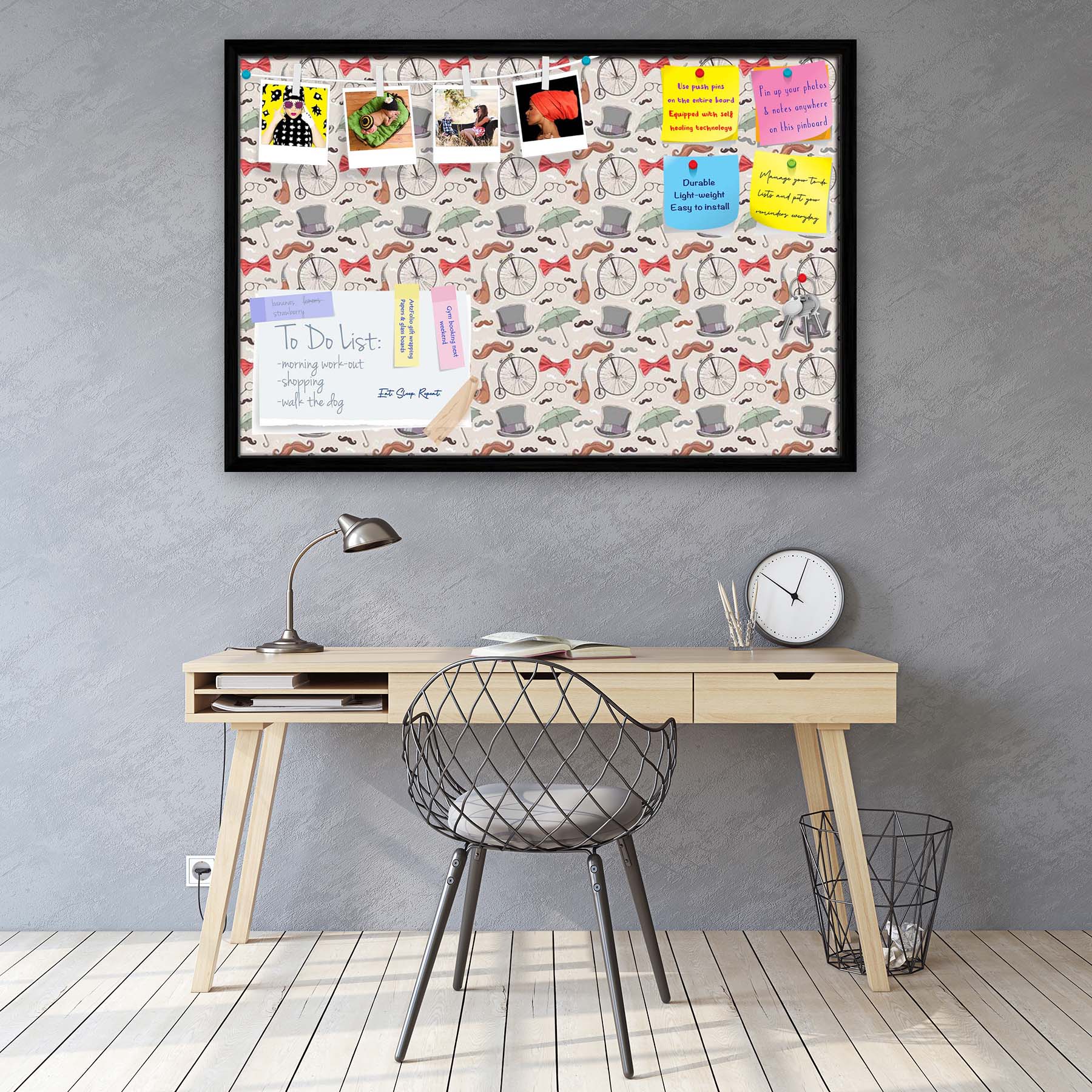 Vintage Retro Objects Bulletin Board Notice Pin Board Soft Board | Framed